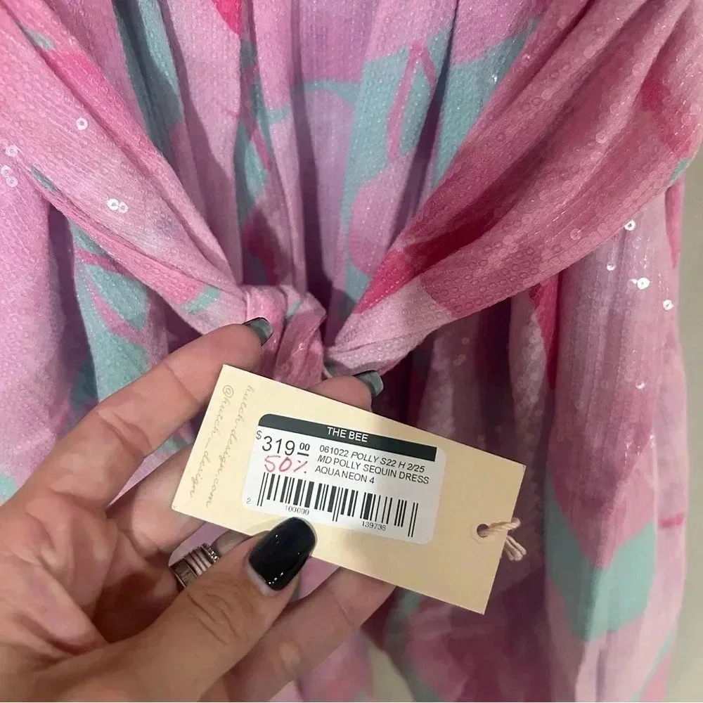 HUTCH Polly Sequin Dress Aqua Neon Size 4 NWOT - Picture 5 of 5